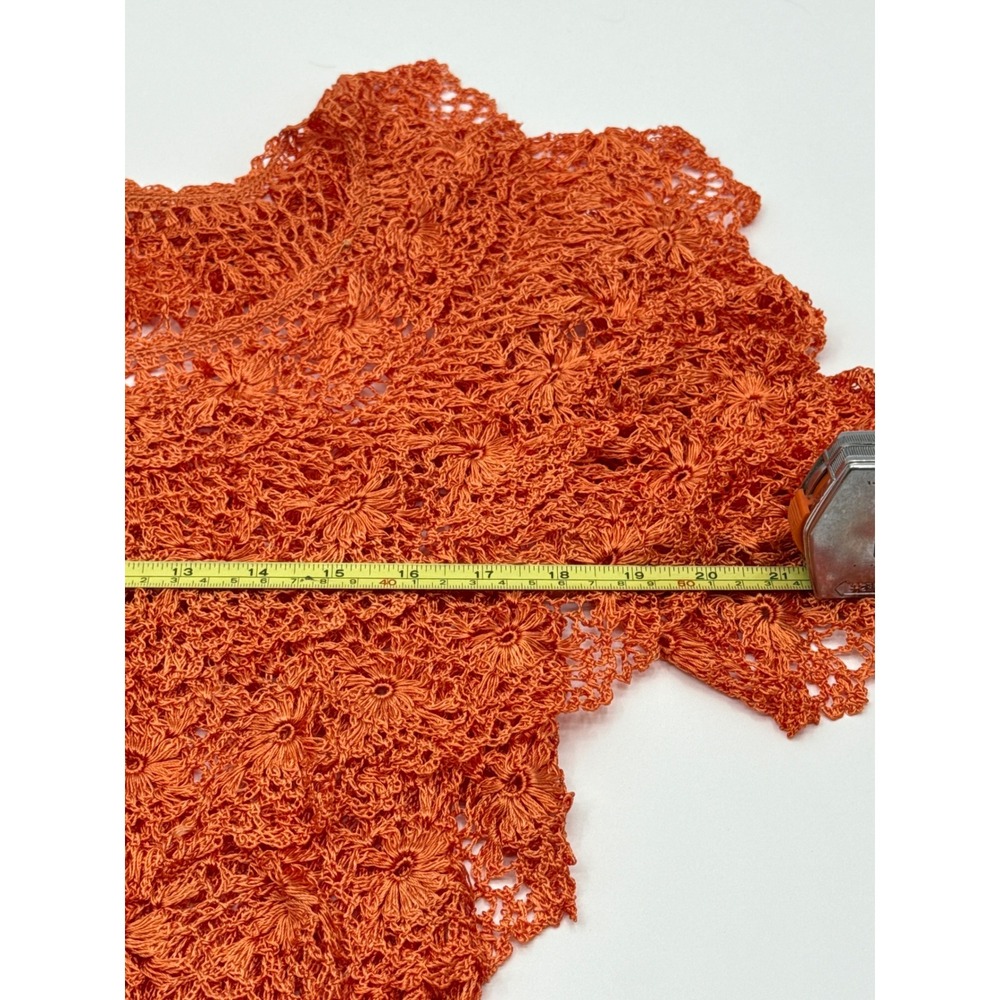 Ania A Orange Crochet Knit Tiered Ruffle Floral Top L/XL Rayon Boho Scoop Neck - Picture 9 of 10